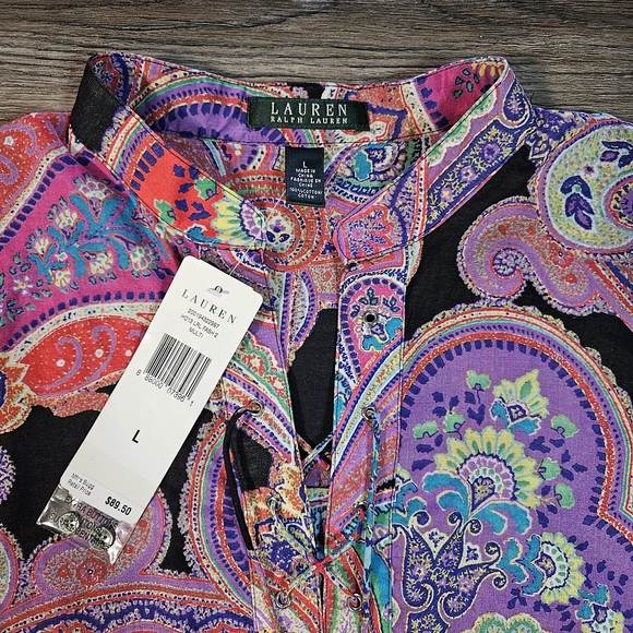 Lauren Ralph Lauren Paisley Long Sleeve Button Down Blouse - Picture 6 of 14